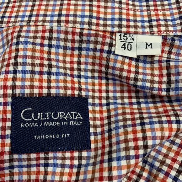 CULTURATA Size M Red Blue White Plaid Cotton Long Sleeve Shirt - Picture 5 of 7